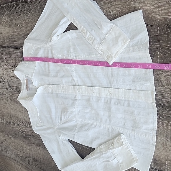 I.E Embroidered Stripe Solid White Button Up Dress Shirt Small - Picture 5 of 7